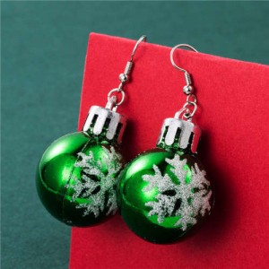 Wholesale Christmas Unique Design Snowflake Decorated Creative Bulb Women Oil-spot Glazed Earrings - Green