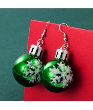 Wholesale Christmas Unique Design Snowflake Decorated Creative Bulb Women Oil-spot Glazed Earrings - Green