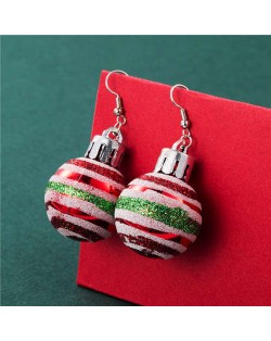 Creative Colorful Stripes Round Ball Minimalist Design Wholesale Christmas Jewelry Hook Earrings - Red