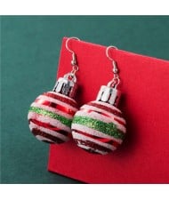 Creative Colorful Stripes Round Ball Minimalist Design Wholesale Christmas Jewelry Hook Earrings - Red