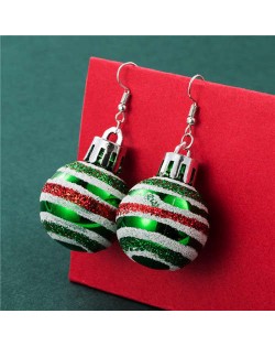 Creative Colorful Stripes Round Ball Minimalist Design Wholesale Christmas Jewelry Hook Earrings - Green