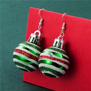 Creative Colorful Stripes Round Ball Minimalist Design Wholesale Christmas Jewelry Hook Earrings - Green