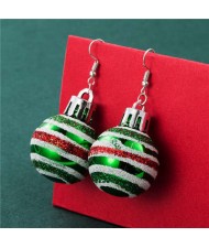 Creative Colorful Stripes Round Ball Minimalist Design Wholesale Christmas Jewelry Hook Earrings - Green