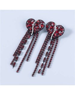 Heart Shape Wholesale Jewelry Colorful Rhinestone Inlaid Long Tassel Bohemian Style Women Fashion Earrings - Red