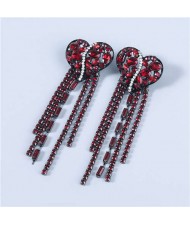 Heart Shape Wholesale Jewelry Colorful Rhinestone Inlaid Long Tassel Bohemian Style Women Fashion Earrings - Red