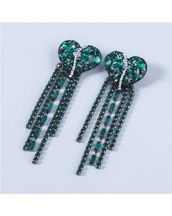 Heart Shape Wholesale Jewelry Colorful Rhinestone Inlaid Long Tassel Bohemian Style Women Fashion Earrings - Green