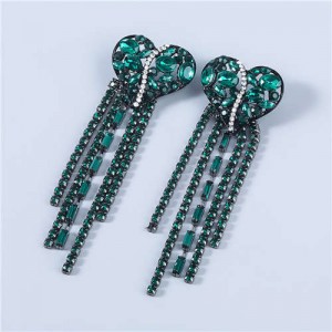 Heart Shape Wholesale Jewelry Colorful Rhinestone Inlaid Long Tassel Bohemian Style Women Fashion Earrings - Green