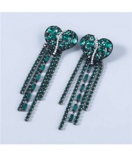 Heart Shape Wholesale Jewelry Colorful Rhinestone Inlaid Long Tassel Bohemian Style Women Fashion Earrings - Green
