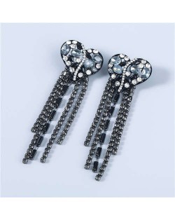 Heart Shape Wholesale Jewelry Colorful Rhinestone Inlaid Long Tassel Bohemian Style Women Fashion Earrings - Black