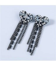 Heart Shape Wholesale Jewelry Colorful Rhinestone Inlaid Long Tassel Bohemian Style Women Fashion Earrings - Black