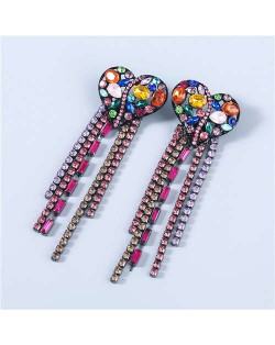 Heart Shape Wholesale Jewelry Colorful Rhinestone Inlaid Long Tassel Bohemian Style Women Fashion Earrings - Multicolor