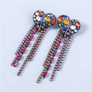 Heart Shape Wholesale Jewelry Colorful Rhinestone Inlaid Long Tassel Bohemian Style Women Fashion Earrings - Multicolor