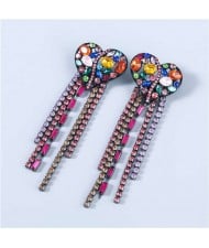 Heart Shape Wholesale Jewelry Colorful Rhinestone Inlaid Long Tassel Bohemian Style Women Fashion Earrings - Multicolor