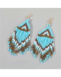 Irregular Geometric Wholesale Jewelry Beads Long Tassel Design U.S Bold Vintage Fashion Women Earrings - Blue