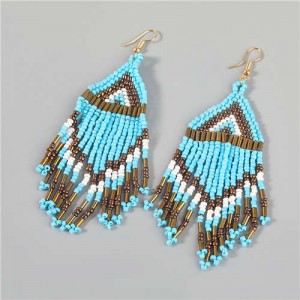 Irregular Geometric Wholesale Jewelry Beads Long Tassel Design U.S Bold Vintage Fashion Women Earrings - Blue