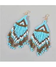 Irregular Geometric Wholesale Jewelry Beads Long Tassel Design U.S Bold Vintage Fashion Women Earrings - Blue
