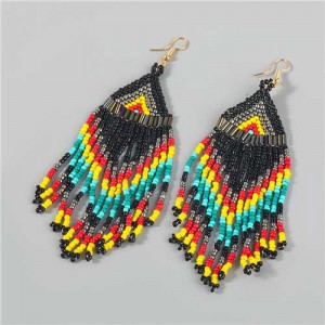 Irregular Geometric Wholesale Jewelry Beads Long Tassel Design U.S Bold Vintage Fashion Women Earrings - Multicolor