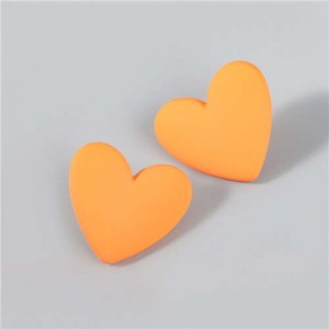 Korean Fashion Wholesale Jewelry Popular Candy Color Heart Shape Minimalist Design Women Resin Ear Studs - Orange