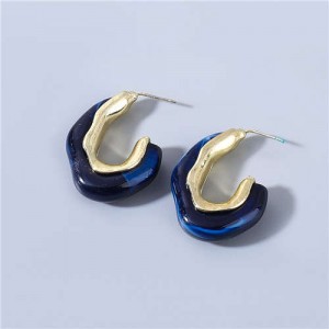 U.S Fashion C-shape Unique Design Vintage Women Wholesale Jewelry Resin Earrings - Blue