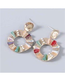 Vintage Style Round Shape Rhinestone Inlaid Geometric Women Wholesale Dangling Earrings