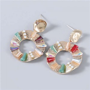 Vintage Style Round Shape Rhinestone Inlaid Geometric Women Wholesale Dangling Earrings