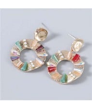 Vintage Style Round Shape Rhinestone Inlaid Geometric Women Wholesale Dangling Earrings