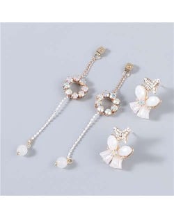 Korean High Fashion Butterfly Long Round Shape Rhinestone Inlaid Pendant Women Wholesale Earrings