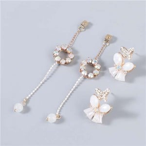 Korean High Fashion Butterfly Long Round Shape Rhinestone Inlaid Pendant Women Wholesale Earrings