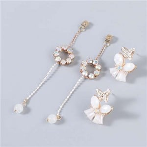 Korean High Fashion Butterfly Long Round Shape Rhinestone Inlaid Pendant Women Wholesale Earrings