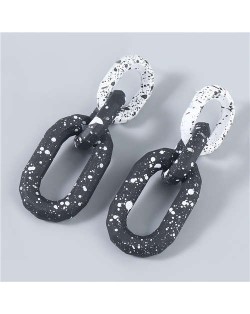 U.S Hip-hop Wholesale Jewelry Black and White Round Dots Chain Design Long Women Dangling Earrings - White