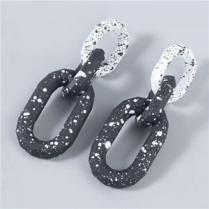U.S Hip-hop Wholesale Jewelry Black and White Round Dots Chain Design Long Women Dangling Earrings - White
