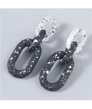 U.S Hip-hop Wholesale Jewelry Black and White Round Dots Chain Design Long Women Dangling Earrings - White