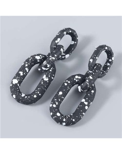 U.S Hip-hop Wholesale Jewelry Black and White Round Dots Chain Design Long Women Dangling Earrings - Black