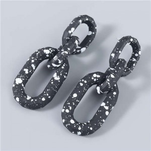 U.S Hip-hop Wholesale Jewelry Black and White Round Dots Chain Design Long Women Dangling Earrings - Black