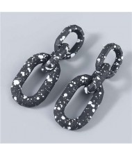 U.S Hip-hop Wholesale Jewelry Black and White Round Dots Chain Design Long Women Dangling Earrings - Black