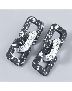 Square Black and White Dots Chain Wholesale Jewelry Geometric Fashion Women Earrings - White