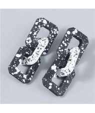 Square Black and White Dots Chain Wholesale Jewelry Geometric Fashion Women Earrings - White