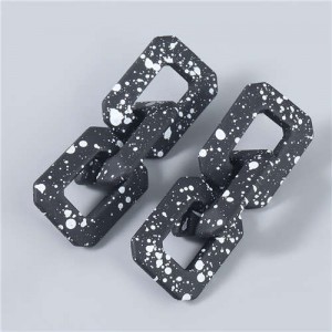 Square Black and White Dots Chain Wholesale Jewelry Geometric Fashion Women Earrings - Black