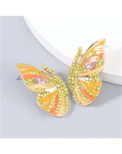 Korean Fashion Butterfly Wholesale Jewelry Rhinestone Inlaid Oil-spot Glazed Women Ear Studs - Yellow