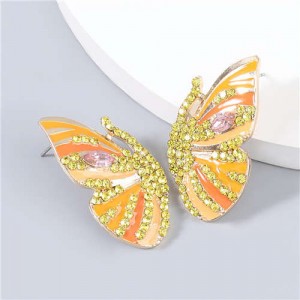 Korean Fashion Butterfly Wholesale Jewelry Rhinestone Inlaid Oil-spot Glazed Women Ear Studs - Yellow