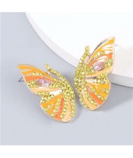 Korean Fashion Butterfly Wholesale Jewelry Rhinestone Inlaid Oil-spot Glazed Women Ear Studs - Yellow