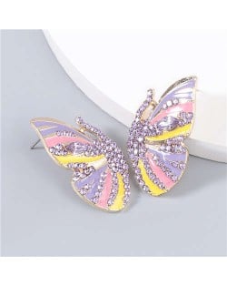 Korean Fashion Butterfly Wholesale Jewelry Rhinestone Inlaid Oil-spot Glazed Women Ear Studs - Purple