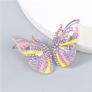 Korean Fashion Butterfly Wholesale Jewelry Rhinestone Inlaid Oil-spot Glazed Women Ear Studs - Purple