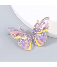 Korean Fashion Butterfly Wholesale Jewelry Rhinestone Inlaid Oil-spot Glazed Women Ear Studs - Purple