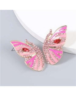 Korean Fashion Butterfly Wholesale Jewelry Rhinestone Inlaid Oil-spot Glazed Women Ear Studs - Pink