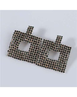 U.S Fashion Square Shape Hollow-out Glistening Rhinestone Inlaid Luxurious Women Wholesale Earrings - Green