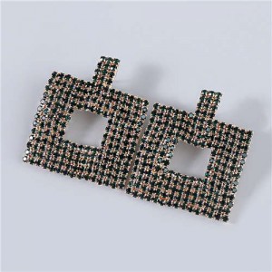 U.S Fashion Square Shape Hollow-out Glistening Rhinestone Inlaid Luxurious Women Wholesale Earrings - Green