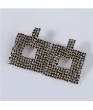 U.S Fashion Square Shape Hollow-out Glistening Rhinestone Inlaid Luxurious Women Wholesale Earrings - Green