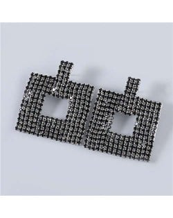 U.S Fashion Square Shape Hollow-out Glistening Rhinestone Inlaid Luxurious Women Wholesale Earrings - Black