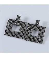 U.S Fashion Square Shape Hollow-out Glistening Rhinestone Inlaid Luxurious Women Wholesale Earrings - Black